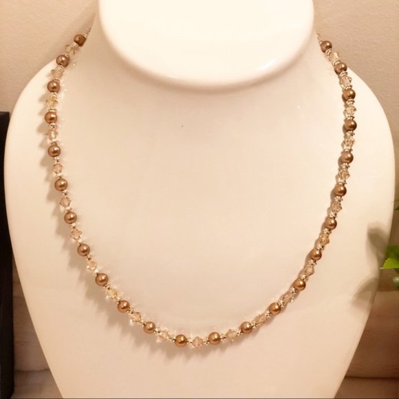 Swarovski Jewelry - Swarovski Brown Crystal & Pearl Beaded Necklace